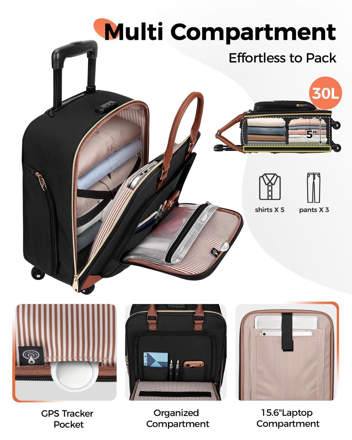 16" Rolling Underseat Carry On Luggage with Wheels X5802