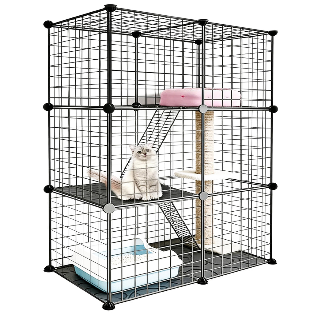 Foldable Black Wire Metal Cat Playpen M932710