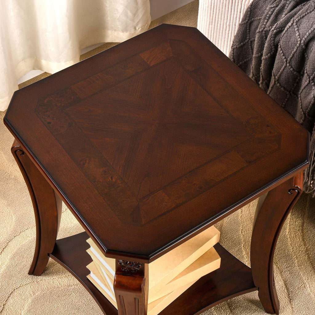 Cherry Brown Side Table with Storage Shelf P656