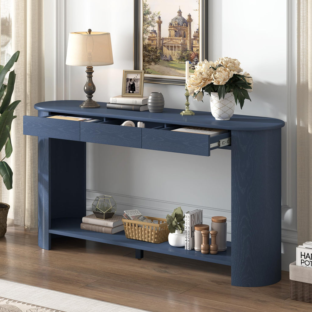 Curved Console Table with 3 Drawers and Bottom Shelf S863