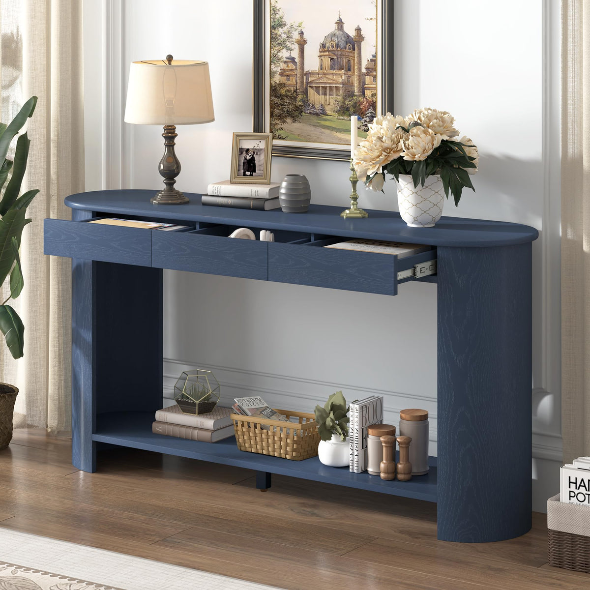 Curved Console Table with 3 Drawers and Bottom Shelf S863