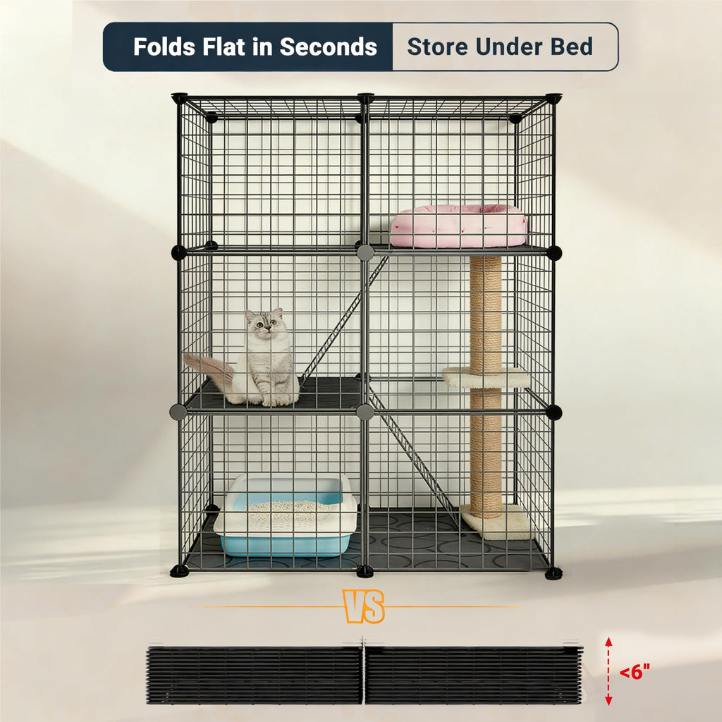 Foldable Black Wire Metal Cat Playpen M932710