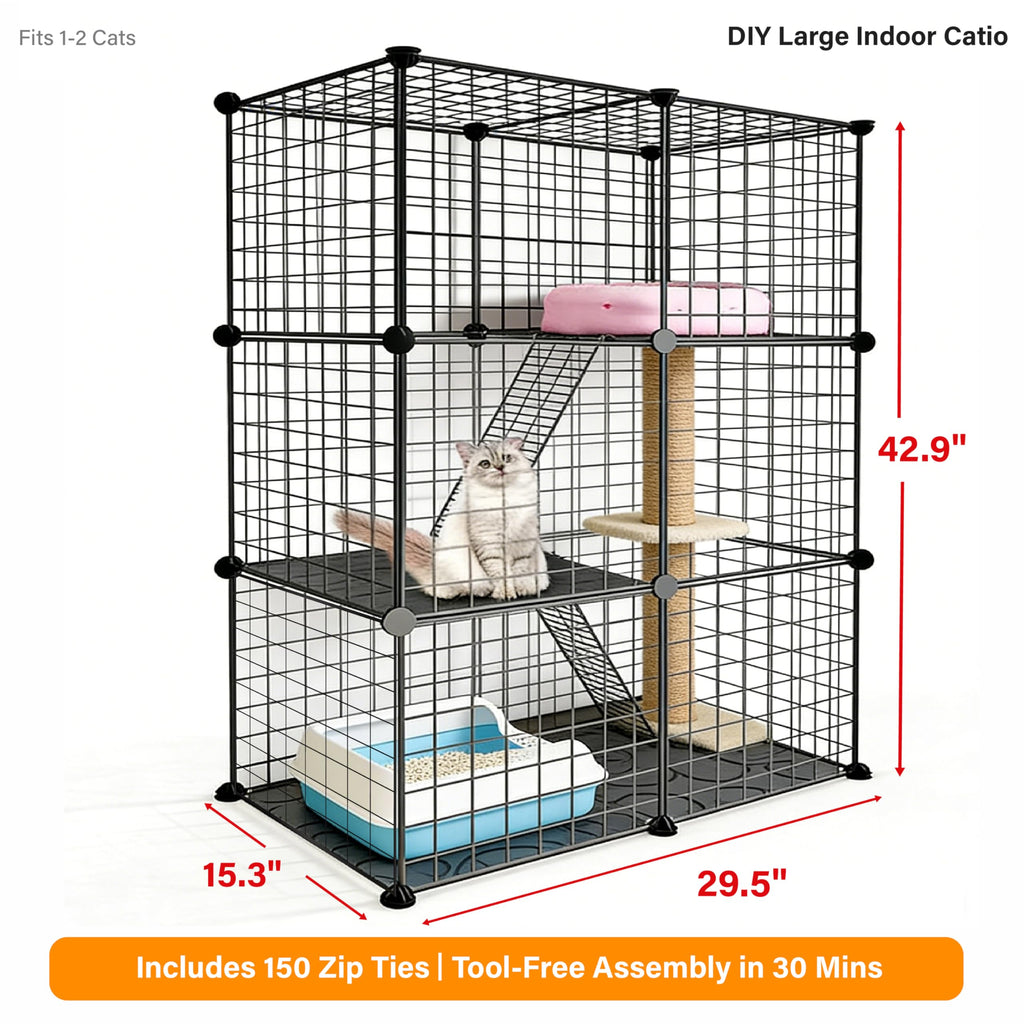 Foldable Black Wire Metal Cat Playpen M932710