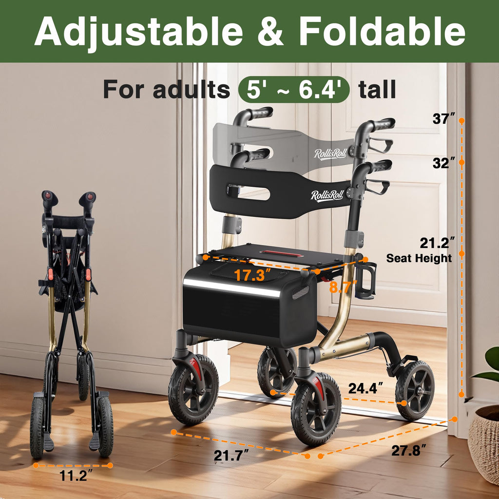 Foldable Aluminum Rollator Walker with Seat and 10" Wheels X399