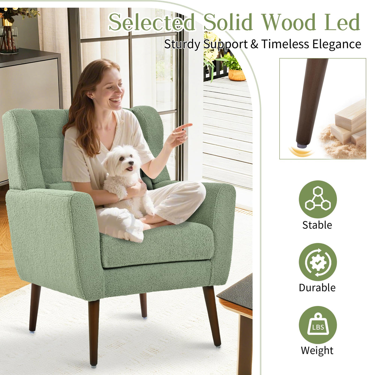 Green Teddy Upholstered Armchair Set of 2 with Lumbar Pillow S7763