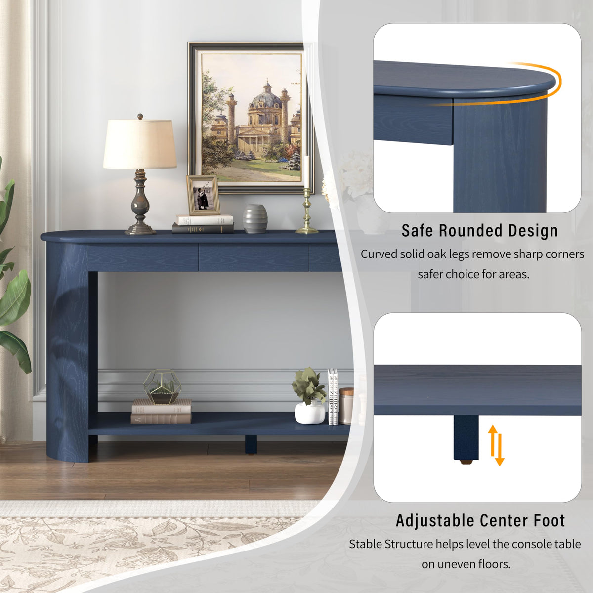 Curved Console Table with 3 Drawers and Bottom Shelf S863