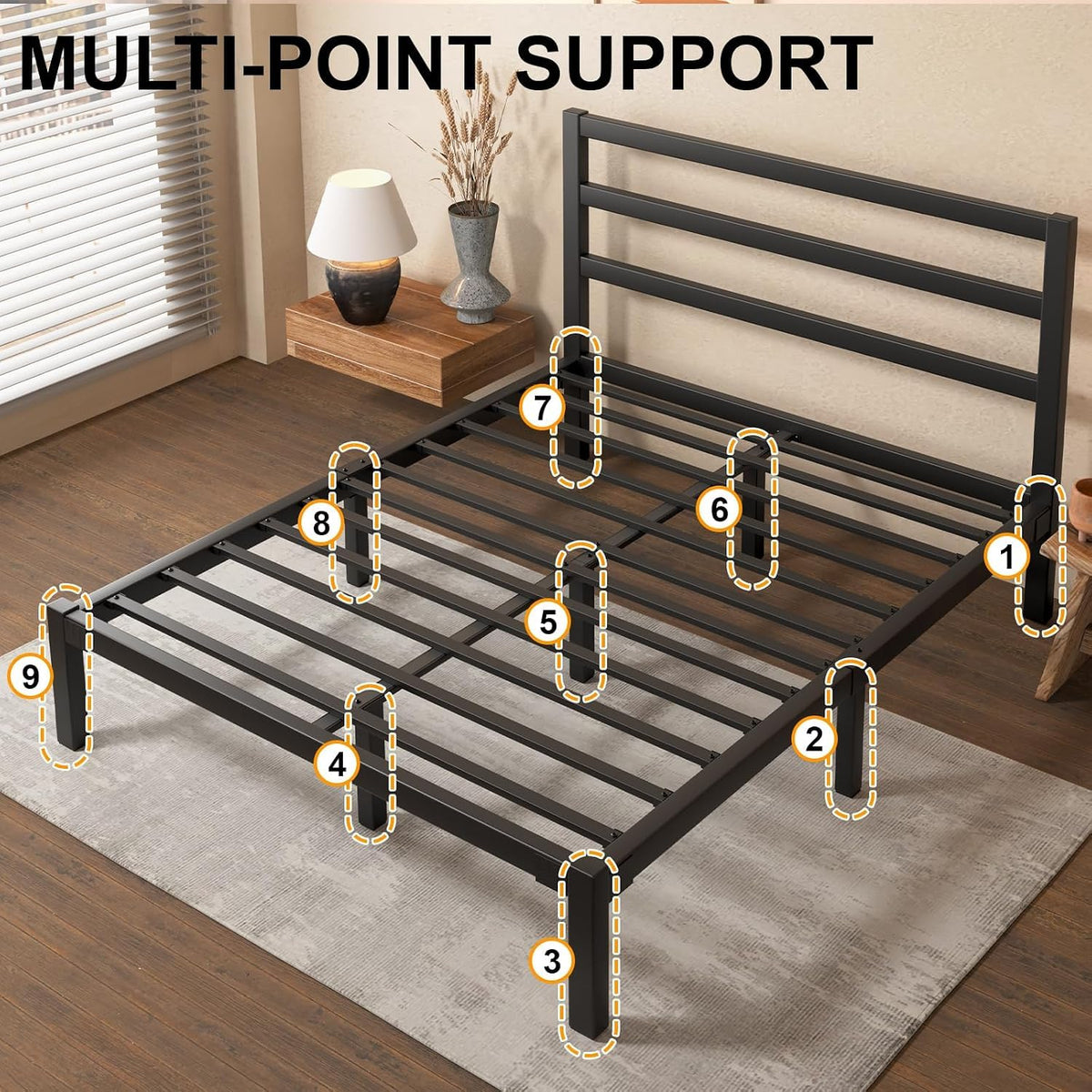 Queen Metal Platform Bed Frame with Headboard L9501