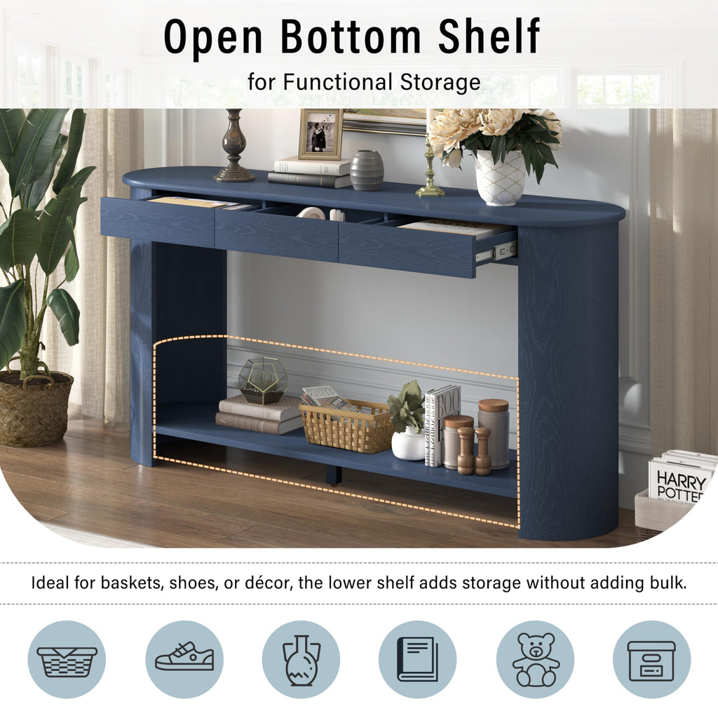 Curved Console Table with 3 Drawers and Bottom Shelf S863