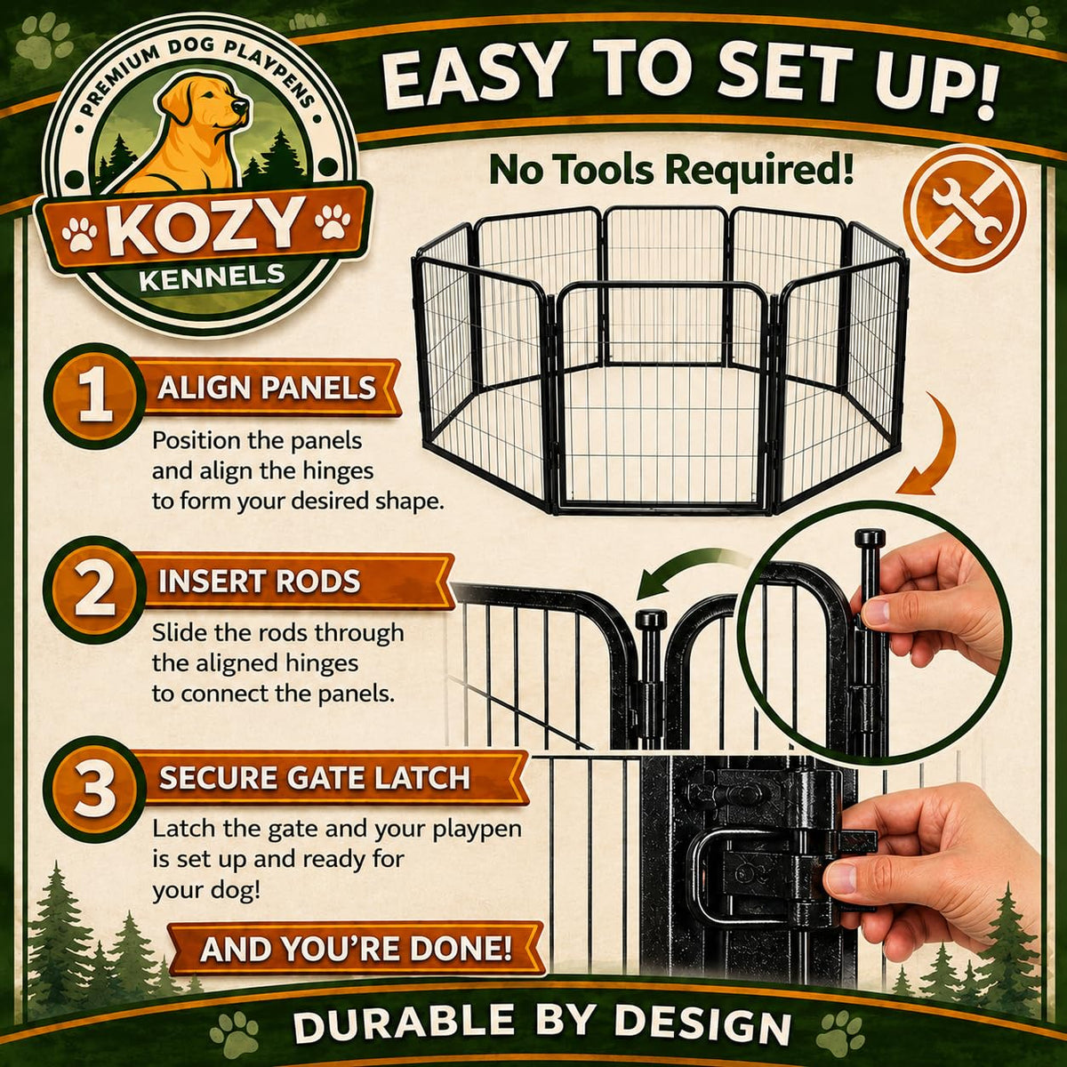 32 Inch 16 Panel Black Metal Dog Playpen K24317