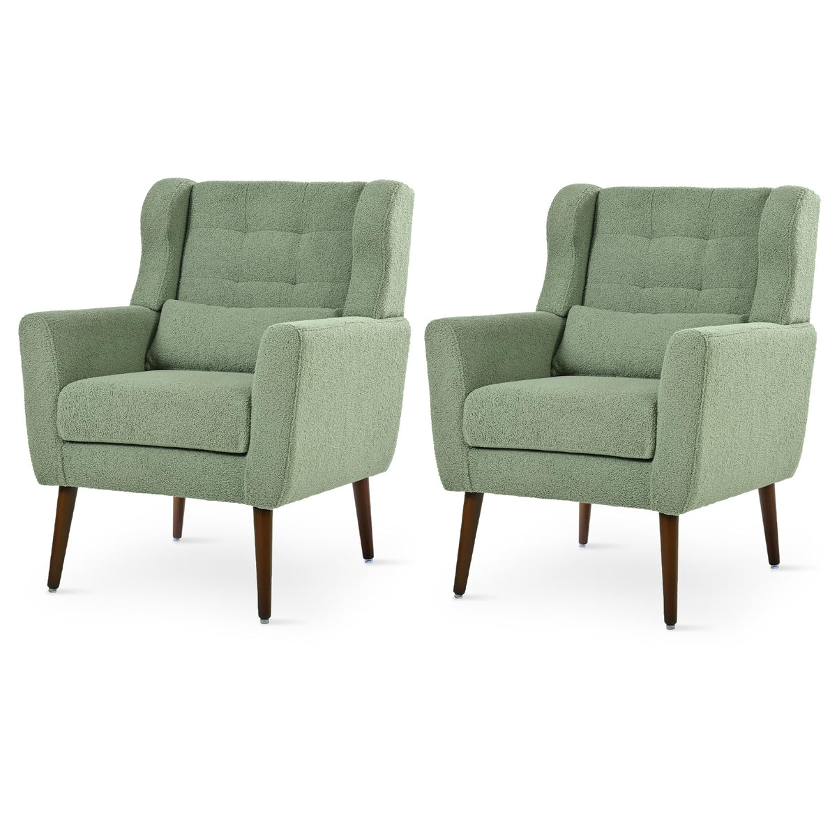 Green Teddy Upholstered Armchair Set of 2 with Lumbar Pillow S7763