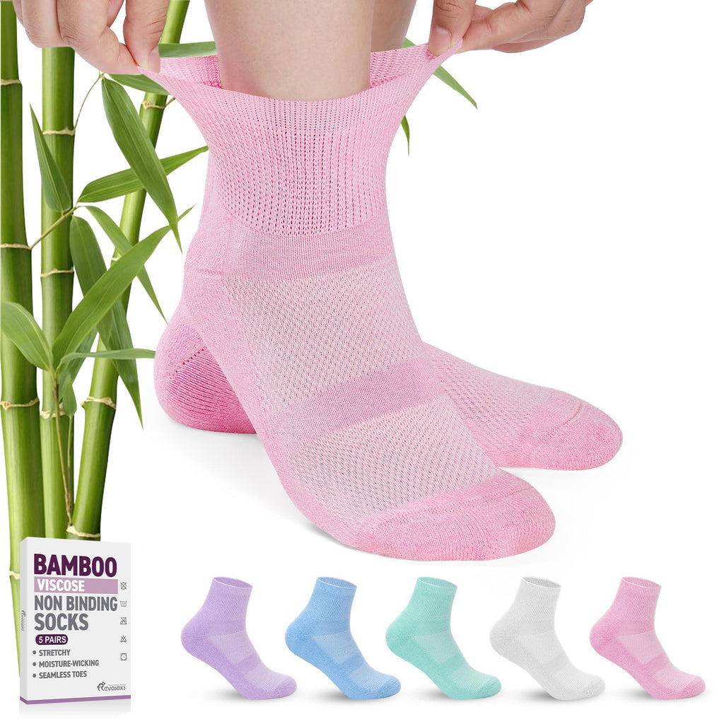 5 Pairs Bamboo Viscose Non-Binding Diabetic Ankle Socks H3415