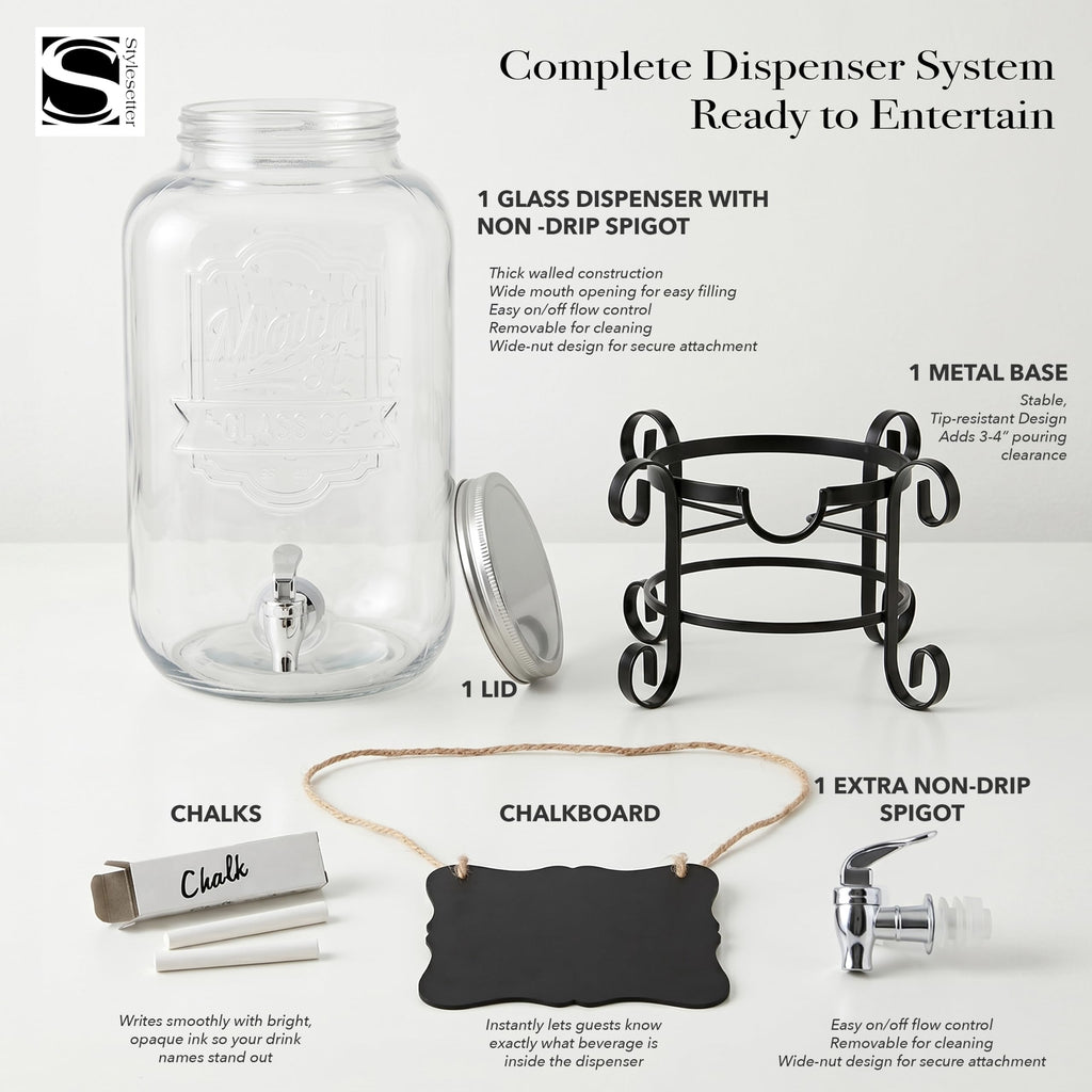 Glass Beverage Dispenser with Metal Stand 3 Gal F681101