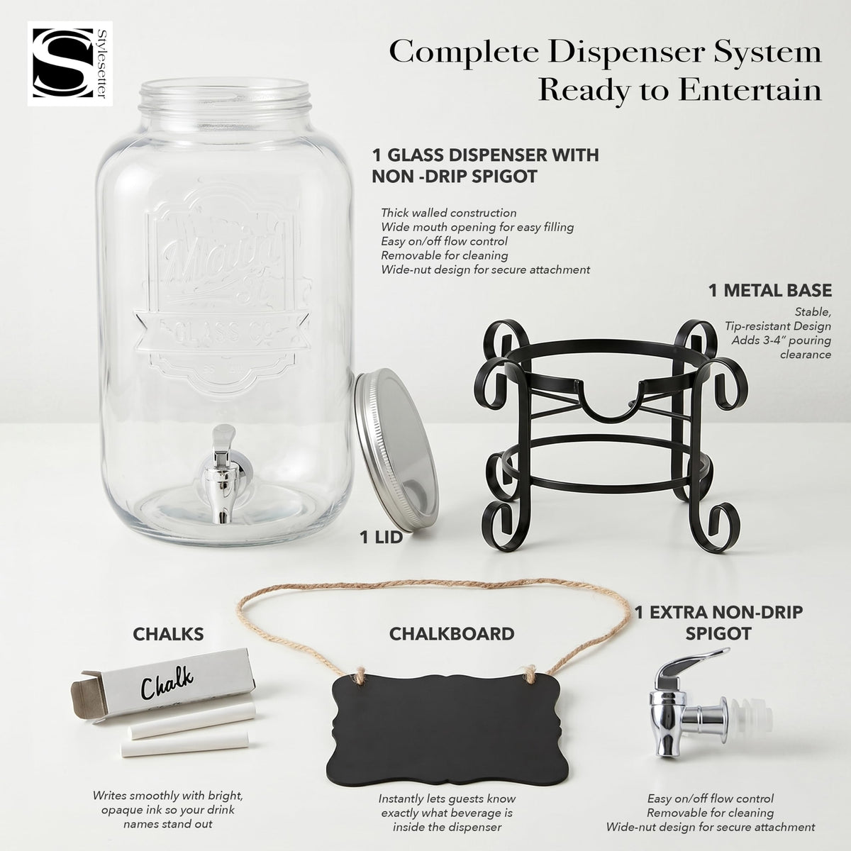 Glass Beverage Dispenser with Metal Stand 3 Gal F681101