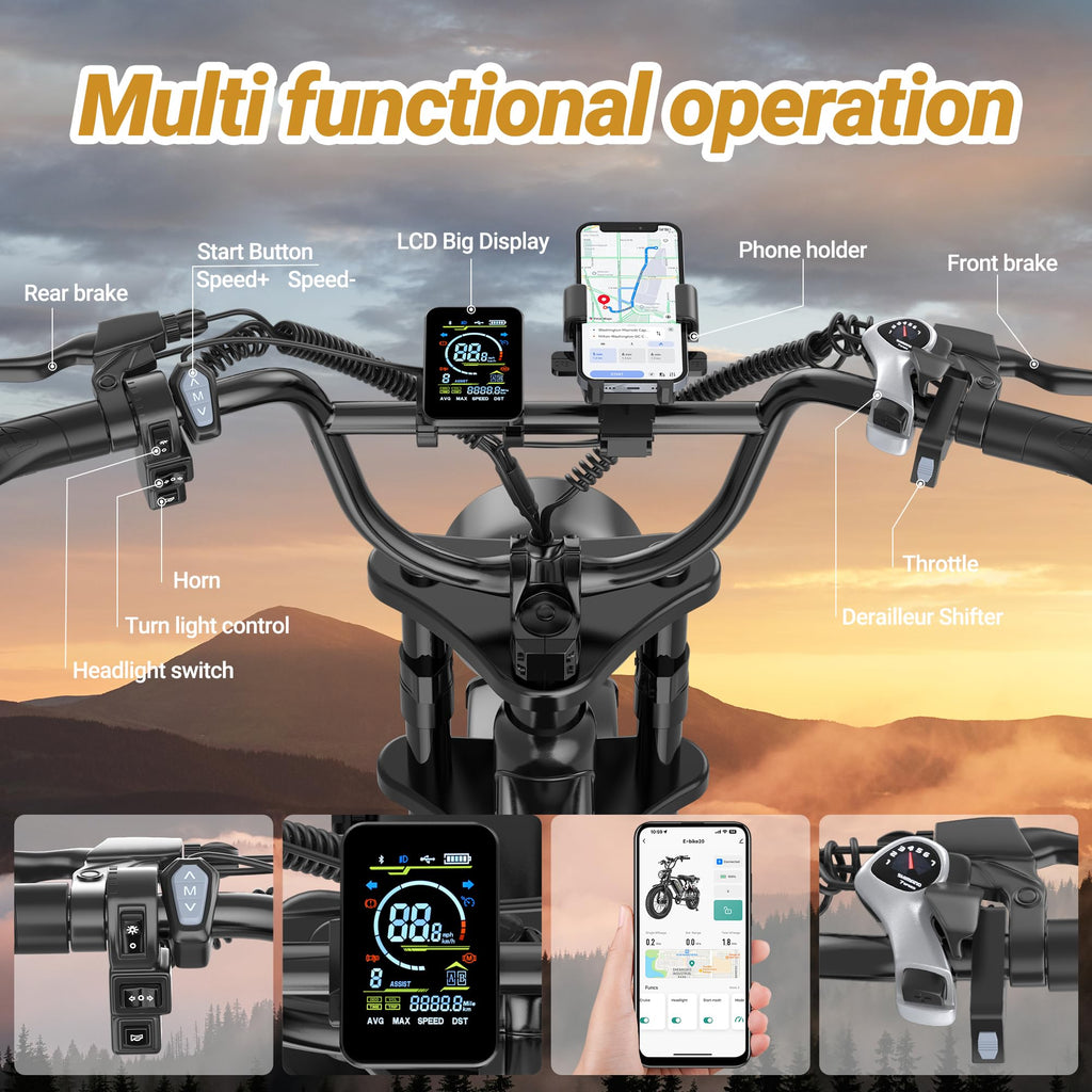 Full Suspension 1500w Motor 31MPH 40-70 Miles 48V 960Wh Removable Battery 20-Inch Fat Tires Electric ebike Q4605
