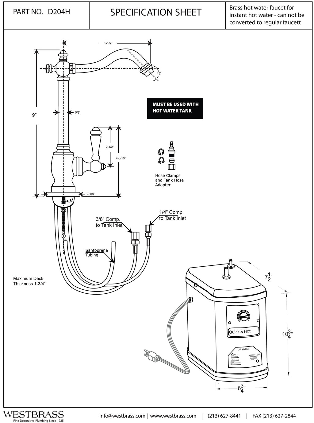 9" 1-Handle Hot Water Dispenser Faucet with Heating Tank, Oil Rubbed Bronze N522