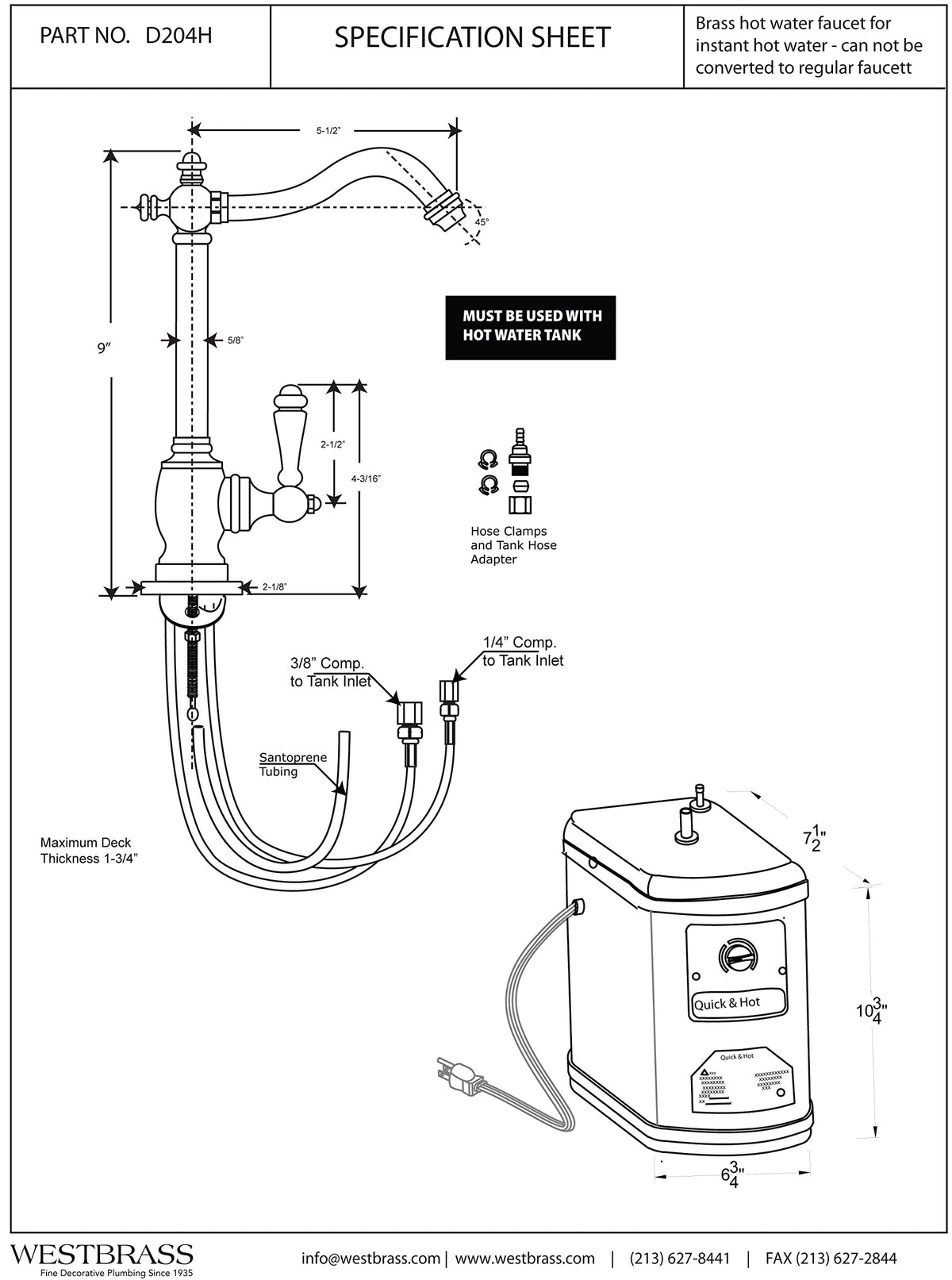 9" 1-Handle Hot Water Dispenser Faucet with Heating Tank, Oil Rubbed Bronze N522