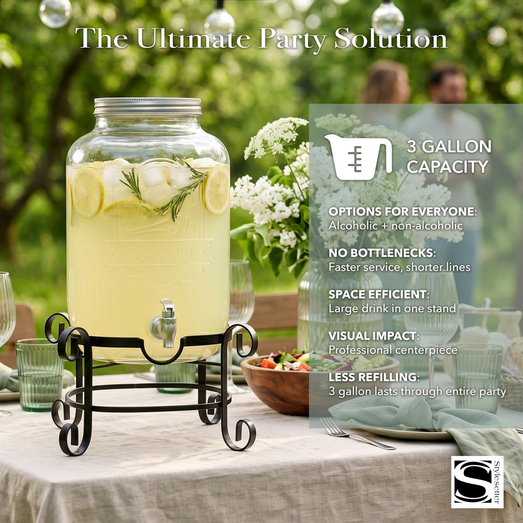 Glass Beverage Dispenser with Metal Stand 3 Gal F681101