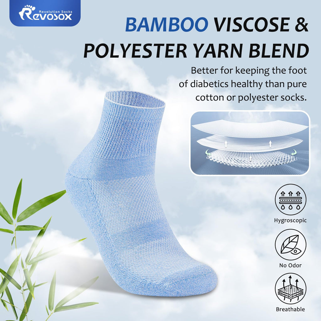 5 Pairs Bamboo Viscose Non-Binding Diabetic Ankle Socks H3415