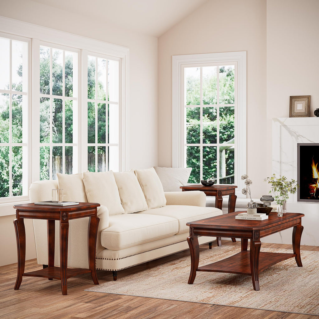 Cherry Brown Side Table with Storage Shelf P656