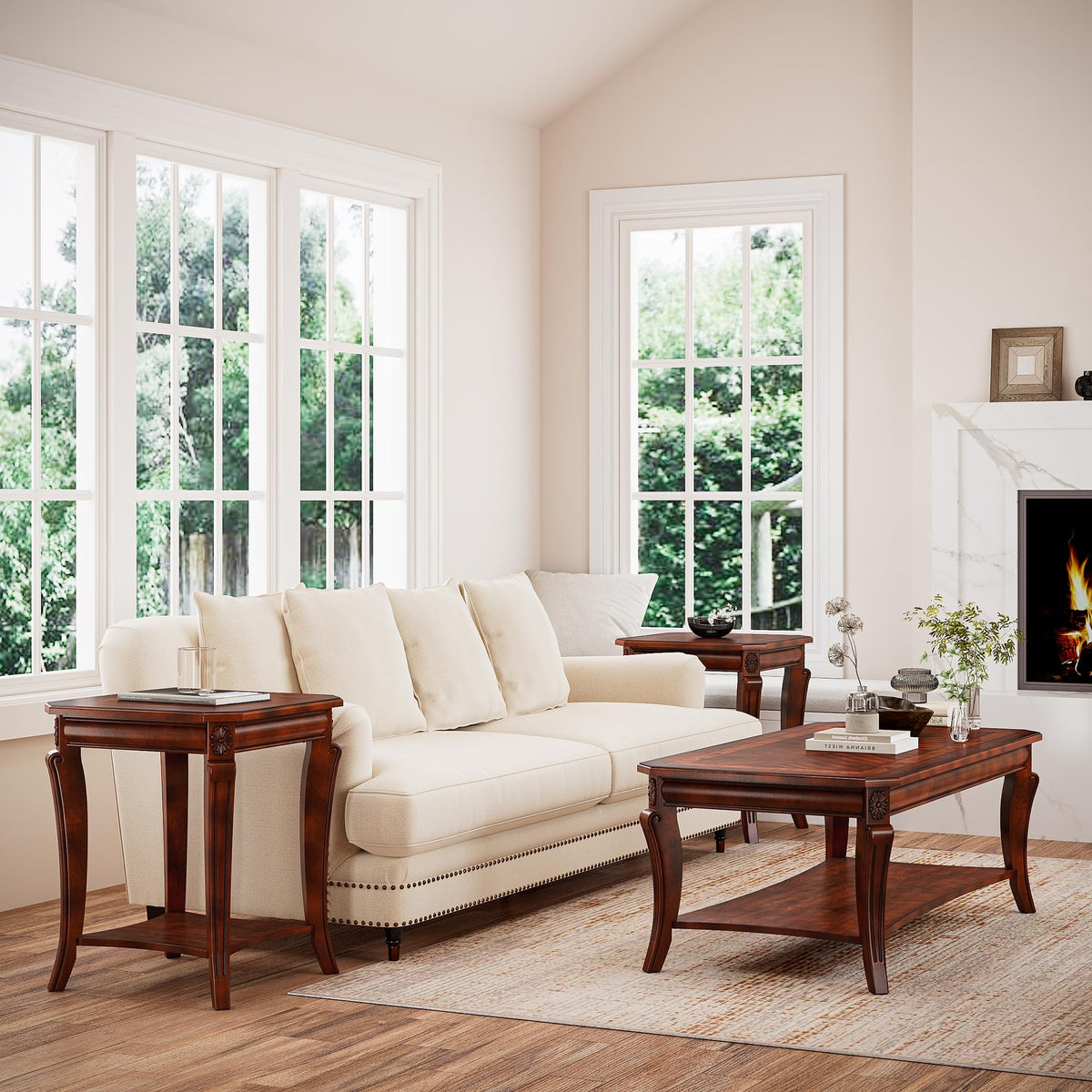 Cherry Brown Side Table with Storage Shelf P656