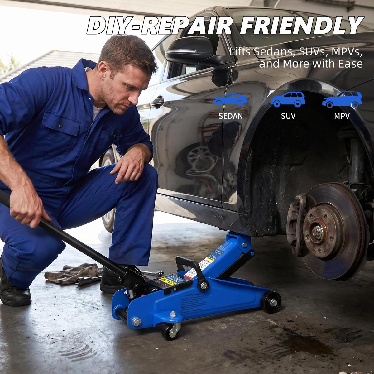 2 Ton Low Profile Floor Jack, 4000 lbs, Blue A1664