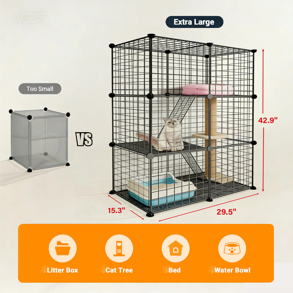 Foldable Black Wire Metal Cat Playpen M932710