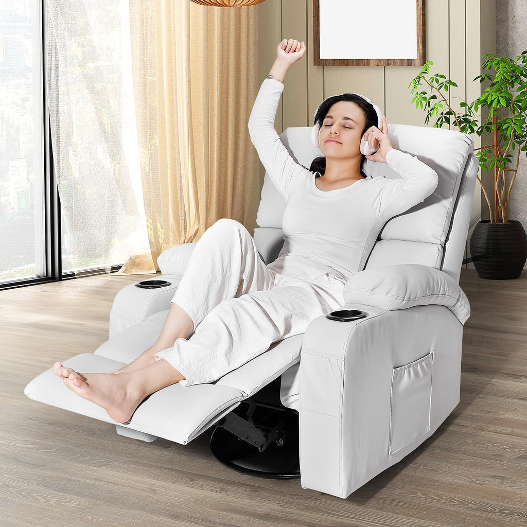 Light Grey Faux Leather Rocking Recliner Chair with Massage and Heat D902
