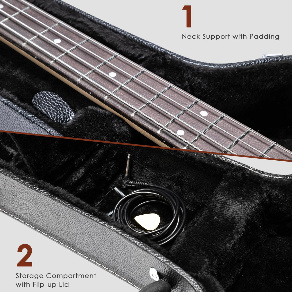 42-Inch Hard Electric Guitar Case with Lock Latch, Black S21956
