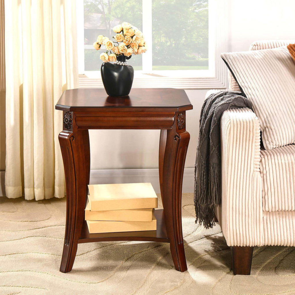 Cherry Brown Side Table with Storage Shelf P656