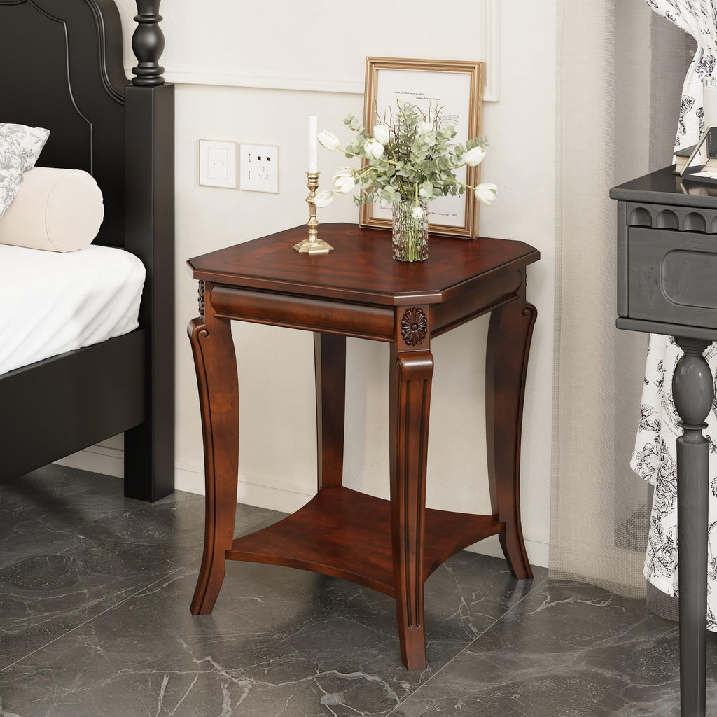 Cherry Brown Side Table with Storage Shelf P656