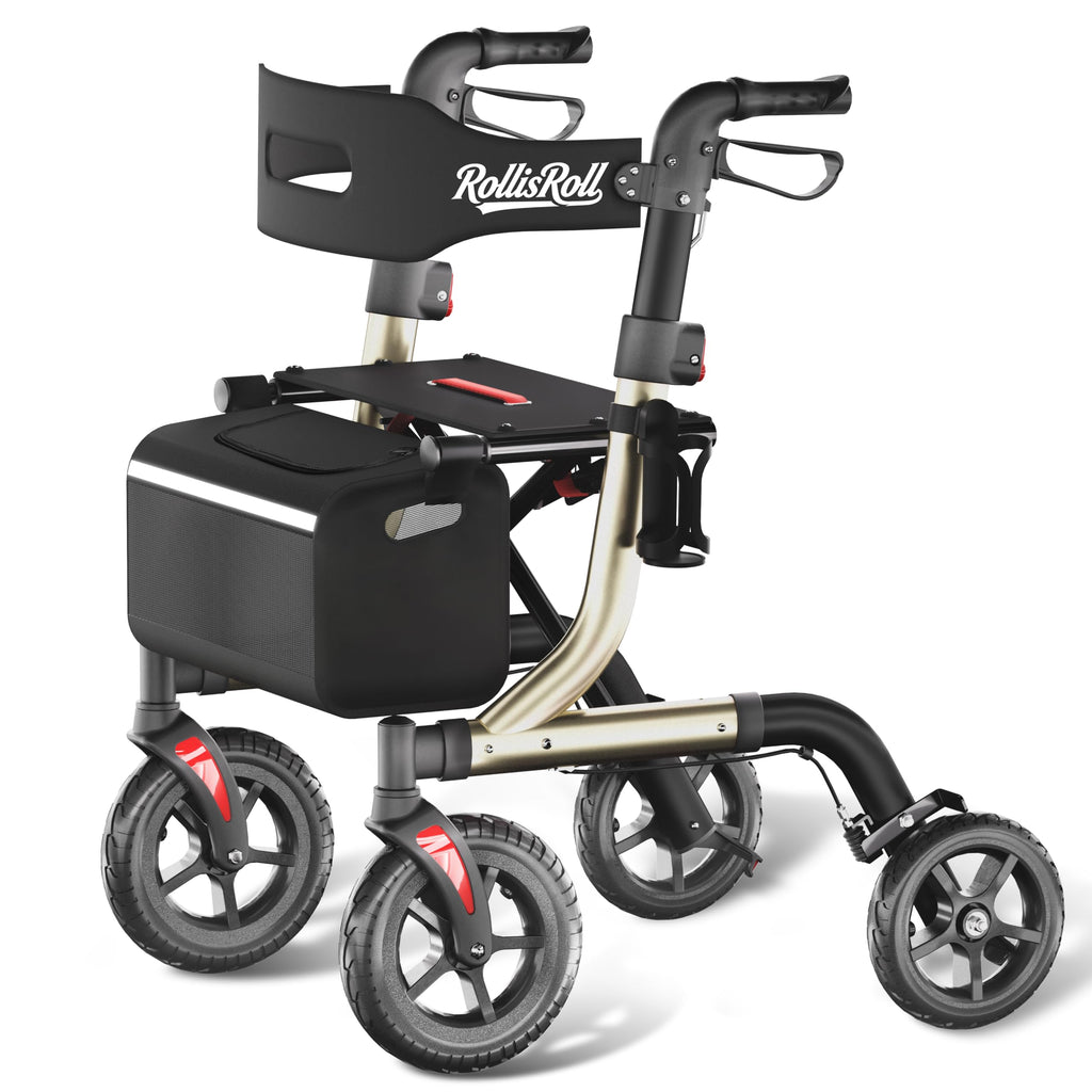 Foldable Aluminum Rollator Walker with Seat and 10" Wheels X399