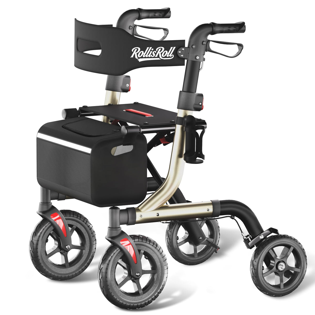 Foldable Aluminum Rollator Walker with Seat and 10" Wheels X399