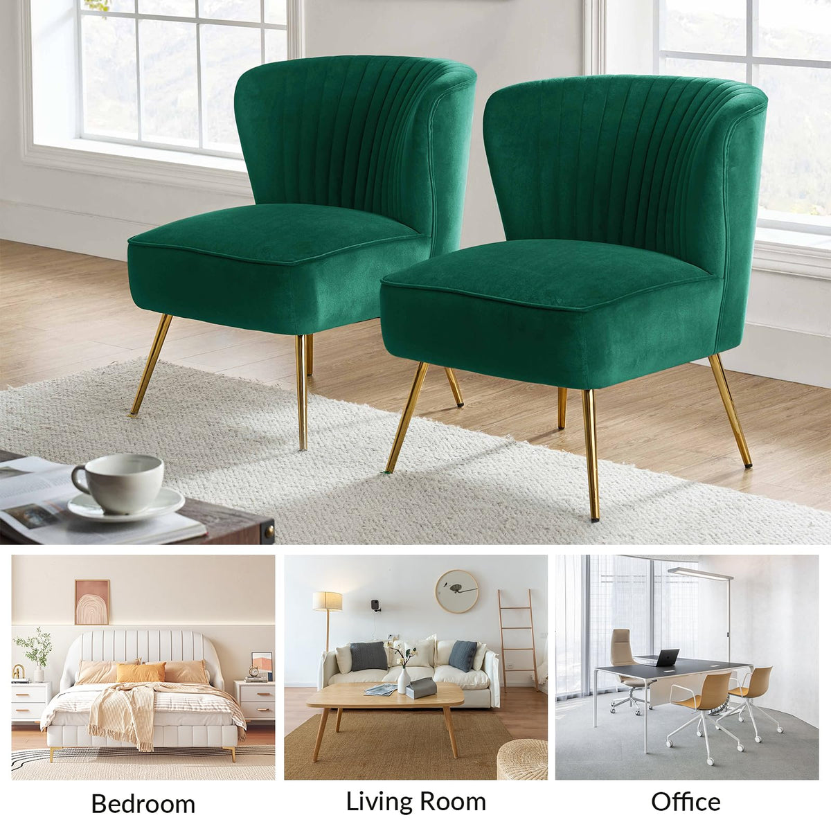 Velvet Accent Chair Set of 2 Green T118232