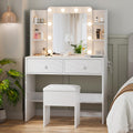 White Makeup Vanity Desk with Lighted Mirror and Chair Set N76839