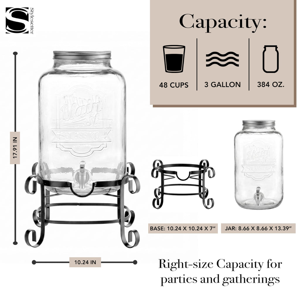 Glass Beverage Dispenser with Metal Stand 3 Gal F681101