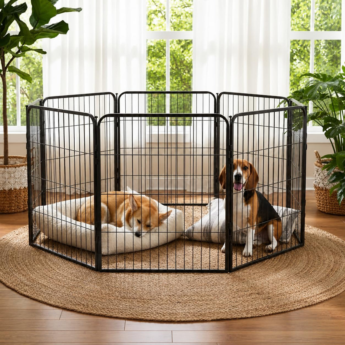 32 Inch 16 Panel Black Metal Dog Playpen K24317