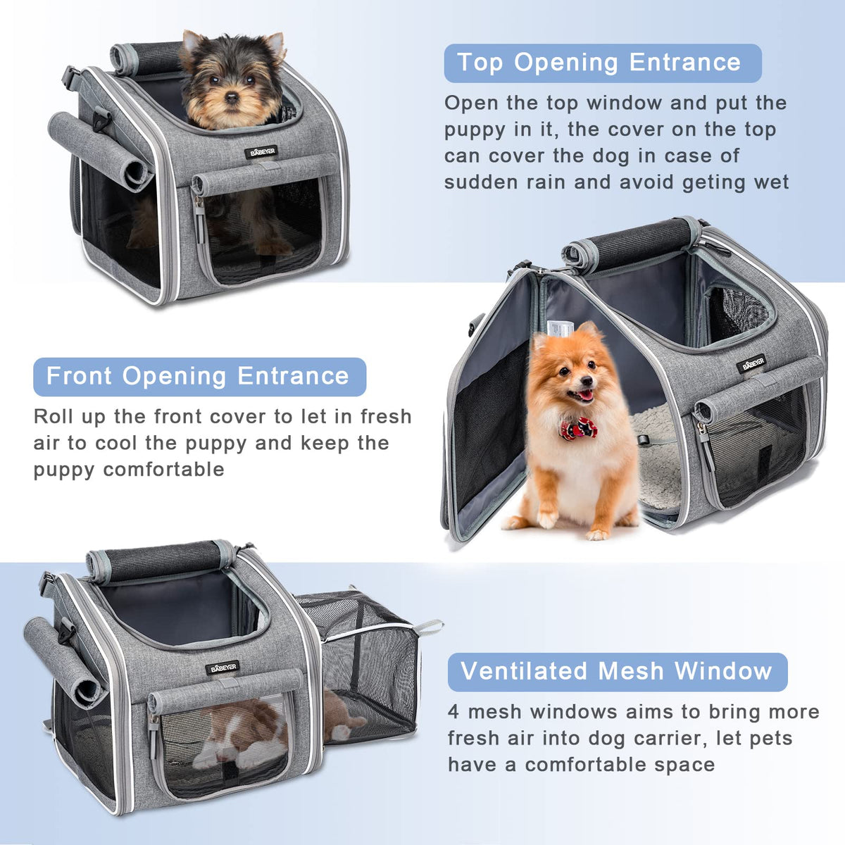 Expandable Soft-Sided Pet Carrier Backpack with 4 Open Doors, 4 Mesh Windows J626168
