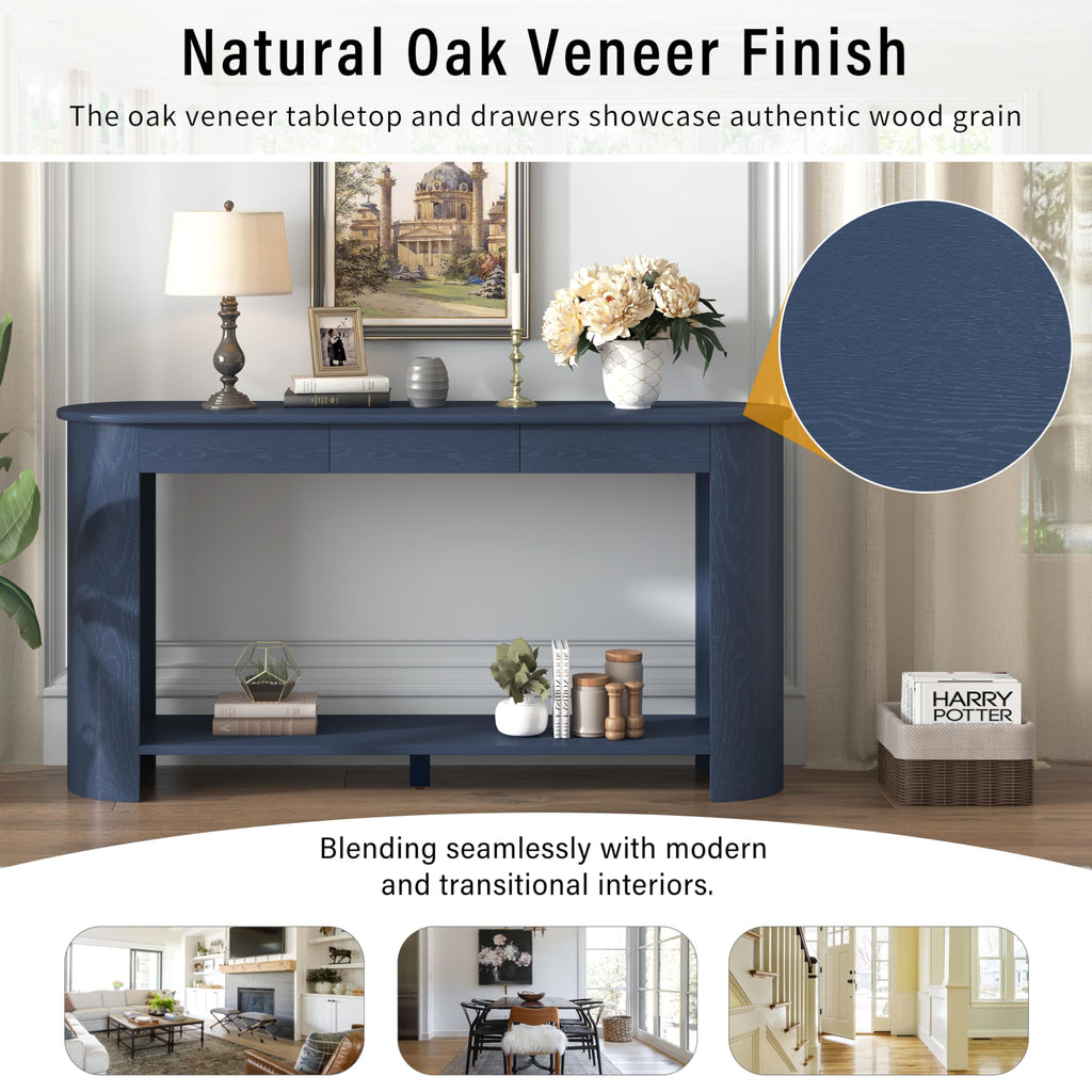 Curved Console Table with 3 Drawers and Bottom Shelf S863