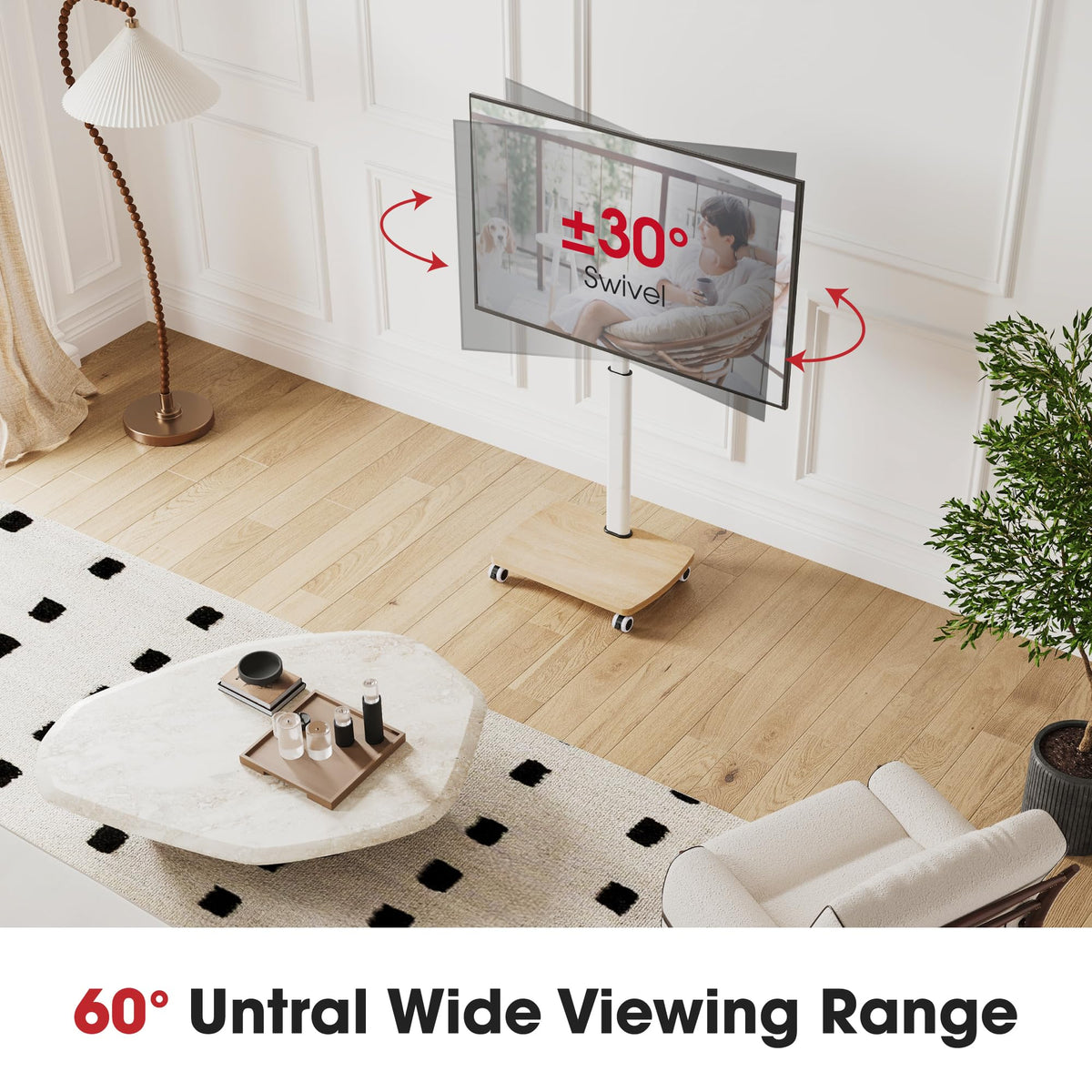 Rolling TV Stand for 32-65 Inch TVs, Height Adjustable with Swivel & Tilt Mount X6081