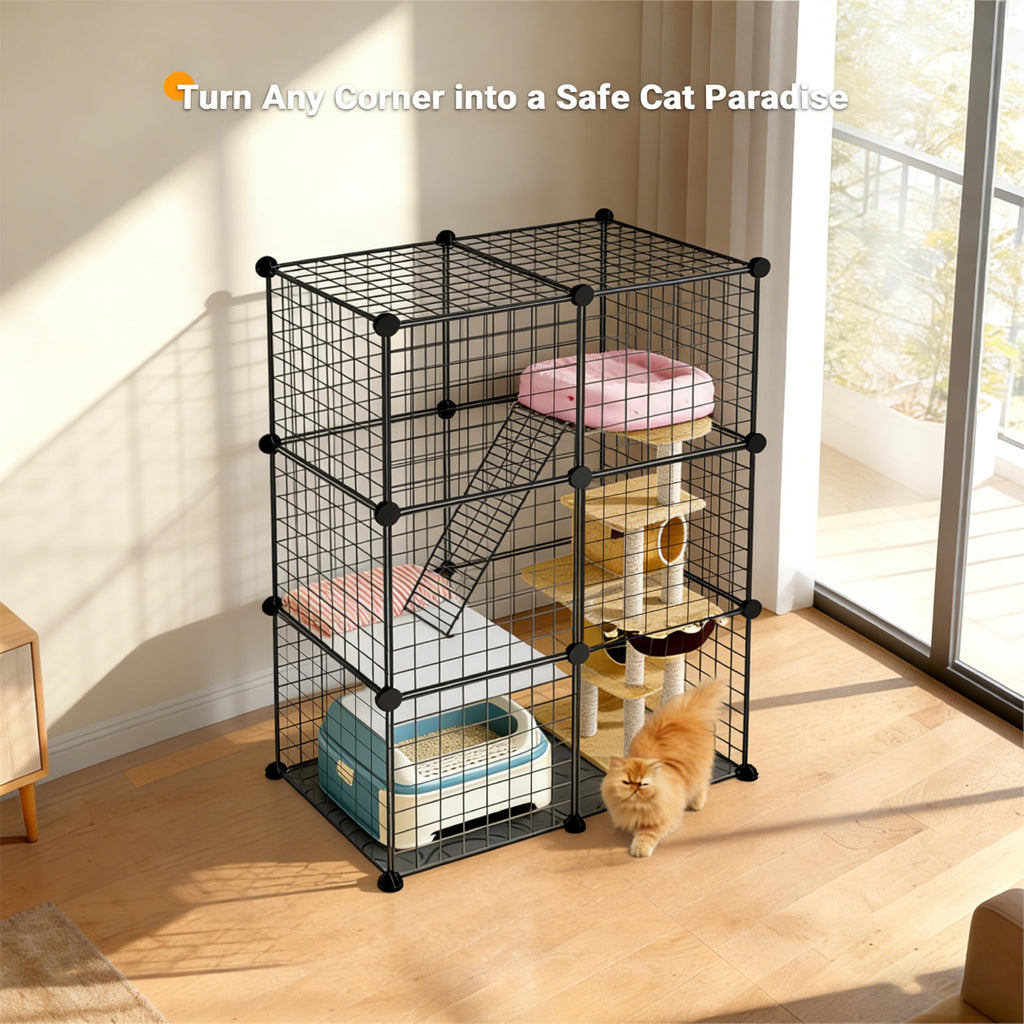 Foldable Black Wire Metal Cat Playpen M932710