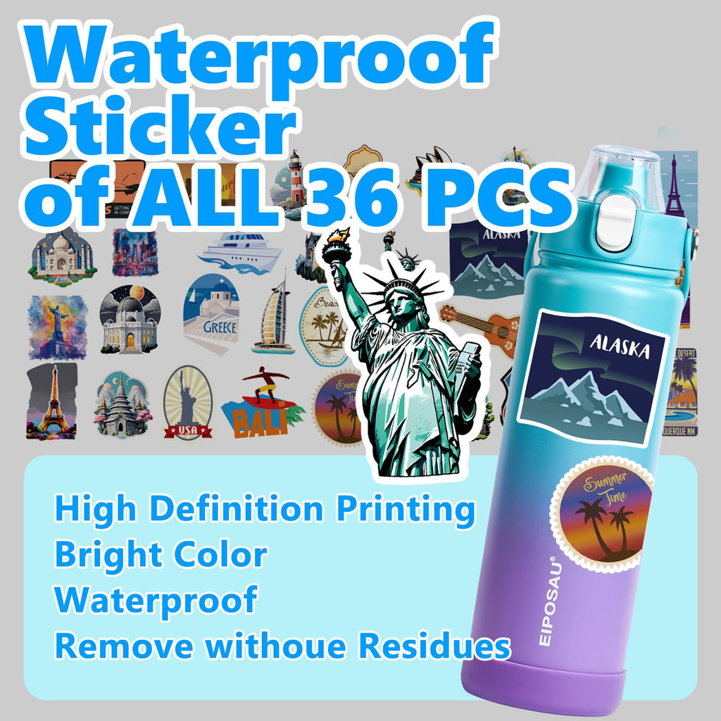 Insulated Water Bottle with Lid & Boot & Stickers, 24 oz H869