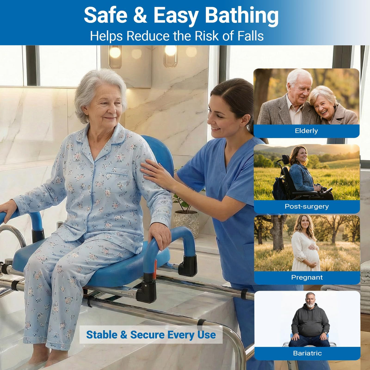 Sliding Shower Chair Tub Transfer Bench with 360° Swivel Seat Q424876