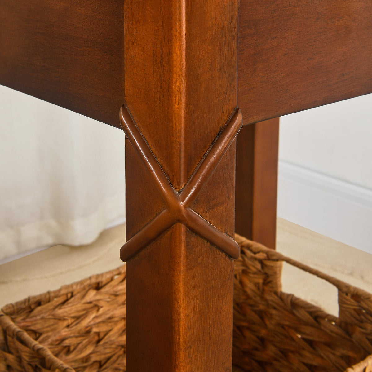 Small Solid Wood Side End Table with Drawer and Storage Shelf I306888