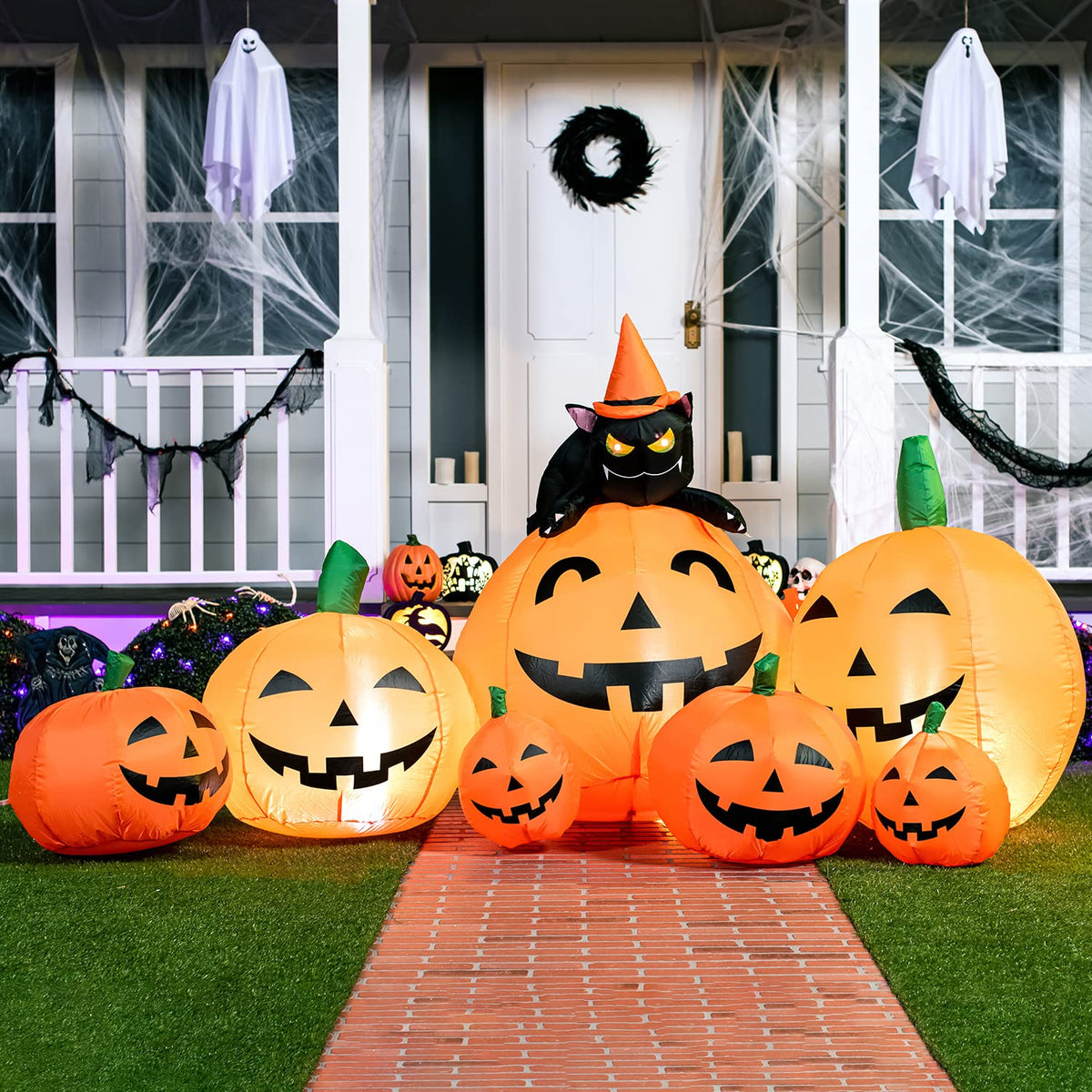 7 FT Long Halloween Inflatables Pumpkin Outdoor Decoration O15476