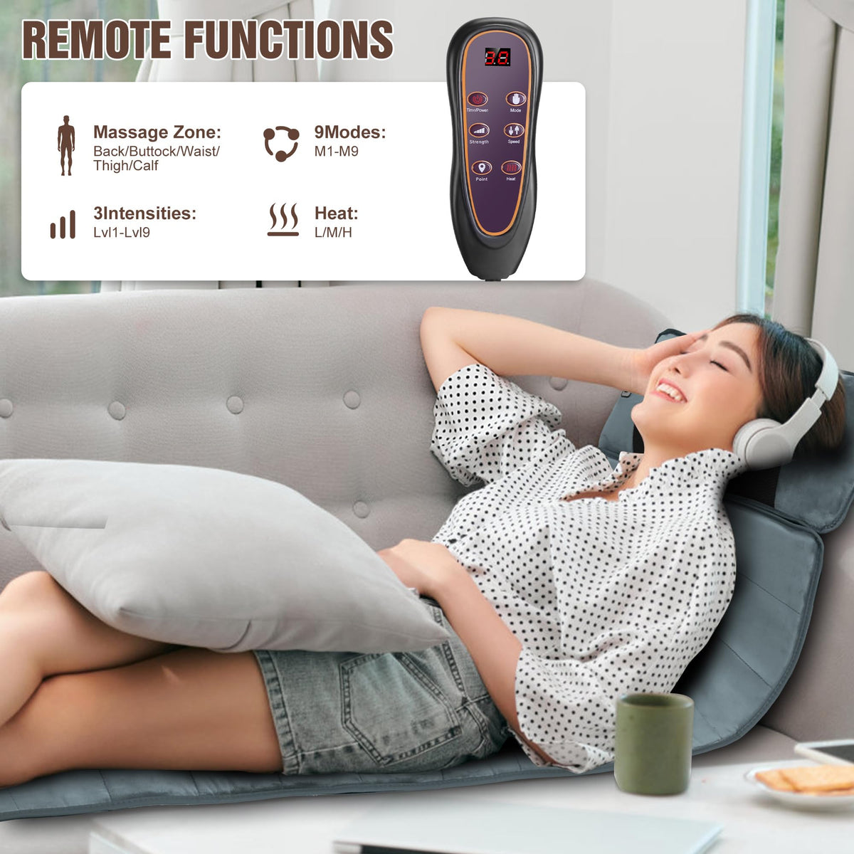 Full Body Massage Mat with Heat, 10 Motors, 9 Modes V32208