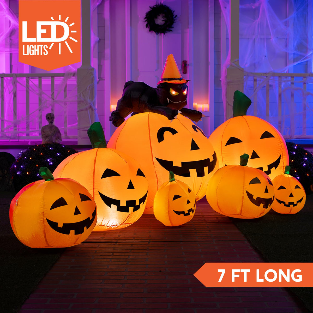 7 FT Long Halloween Inflatables Pumpkin Outdoor Decoration O15476