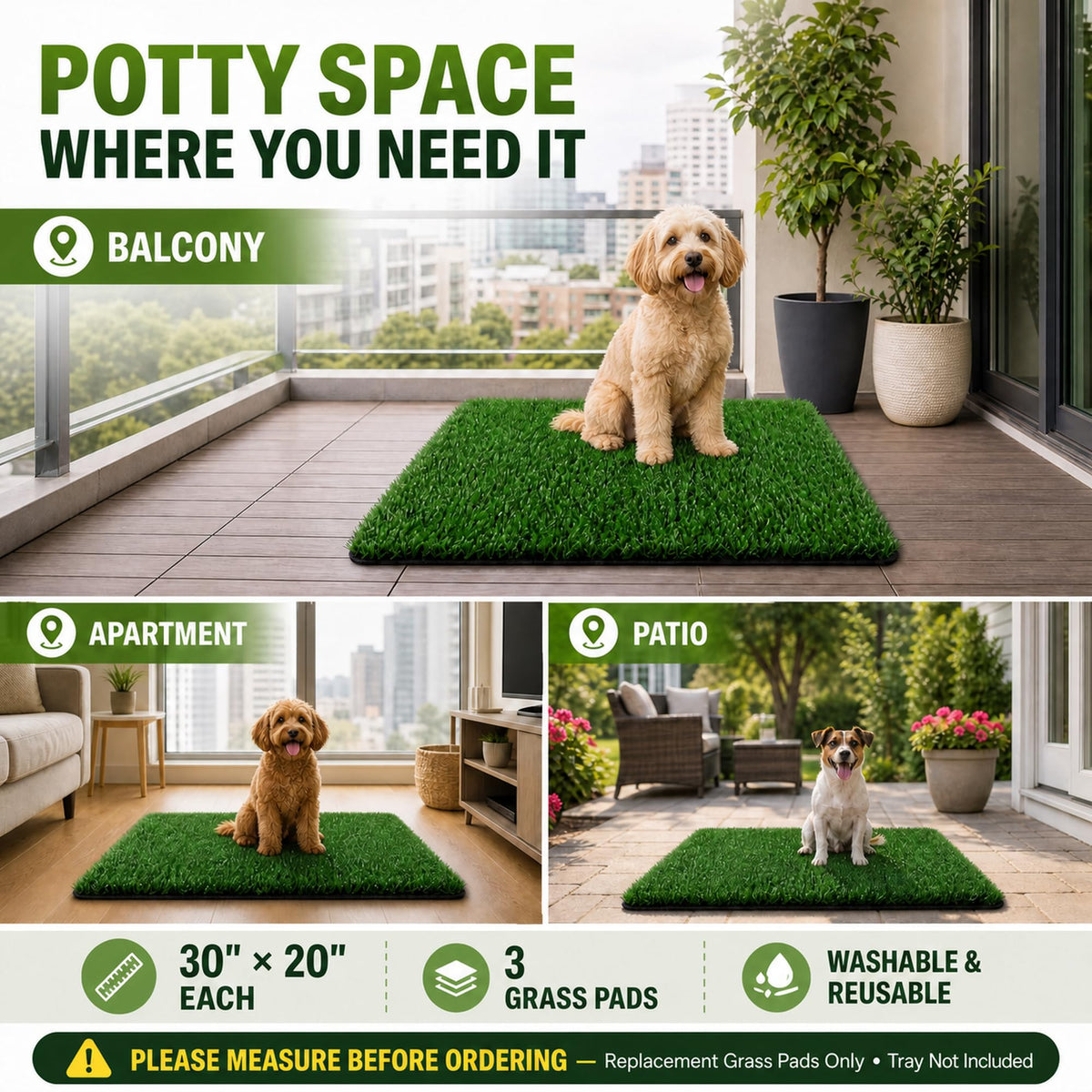 Dog Potty Grass Pads 2 Pack 30 x 20 in Replacement Turf Y23228