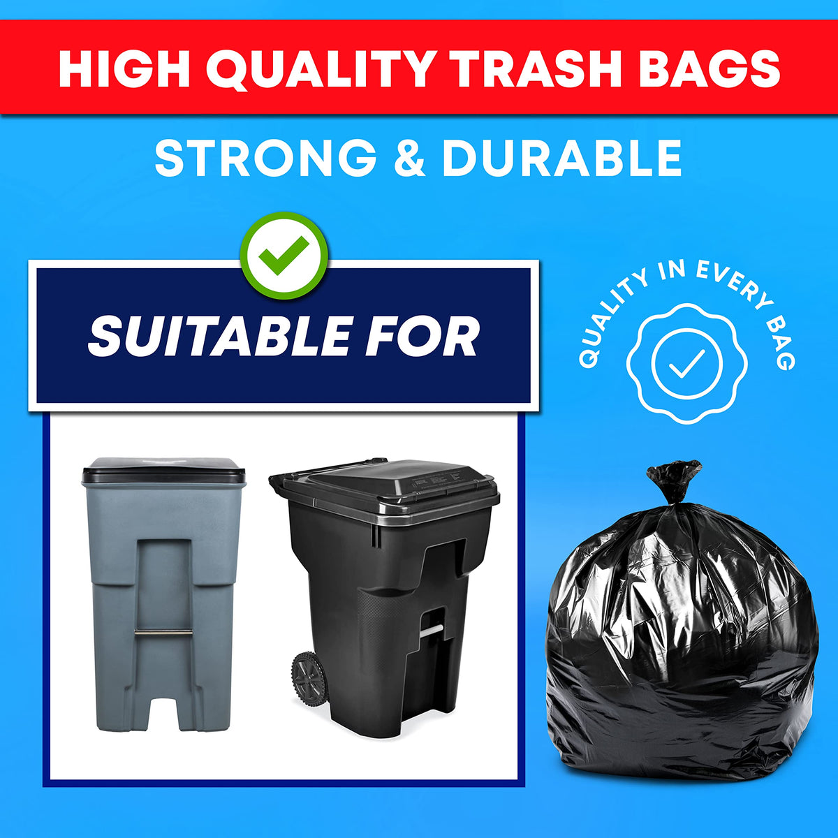 95-96 Gallon Black Heavy Duty Trash Bags with Ties U519932