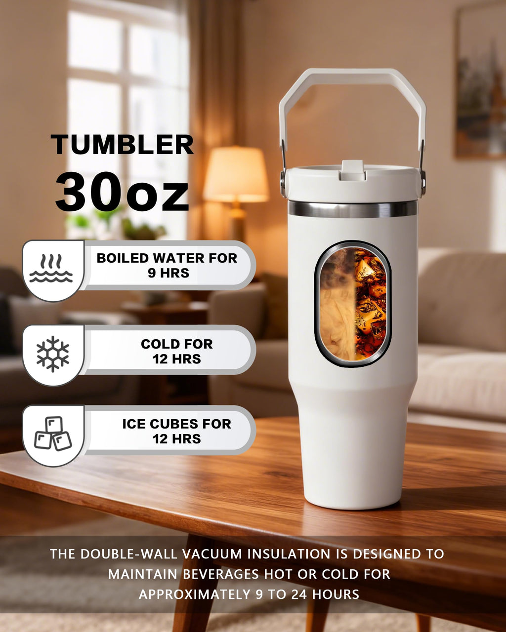30oz Sublimation Blank Tumbler with Handle and Flip Straw K5403
