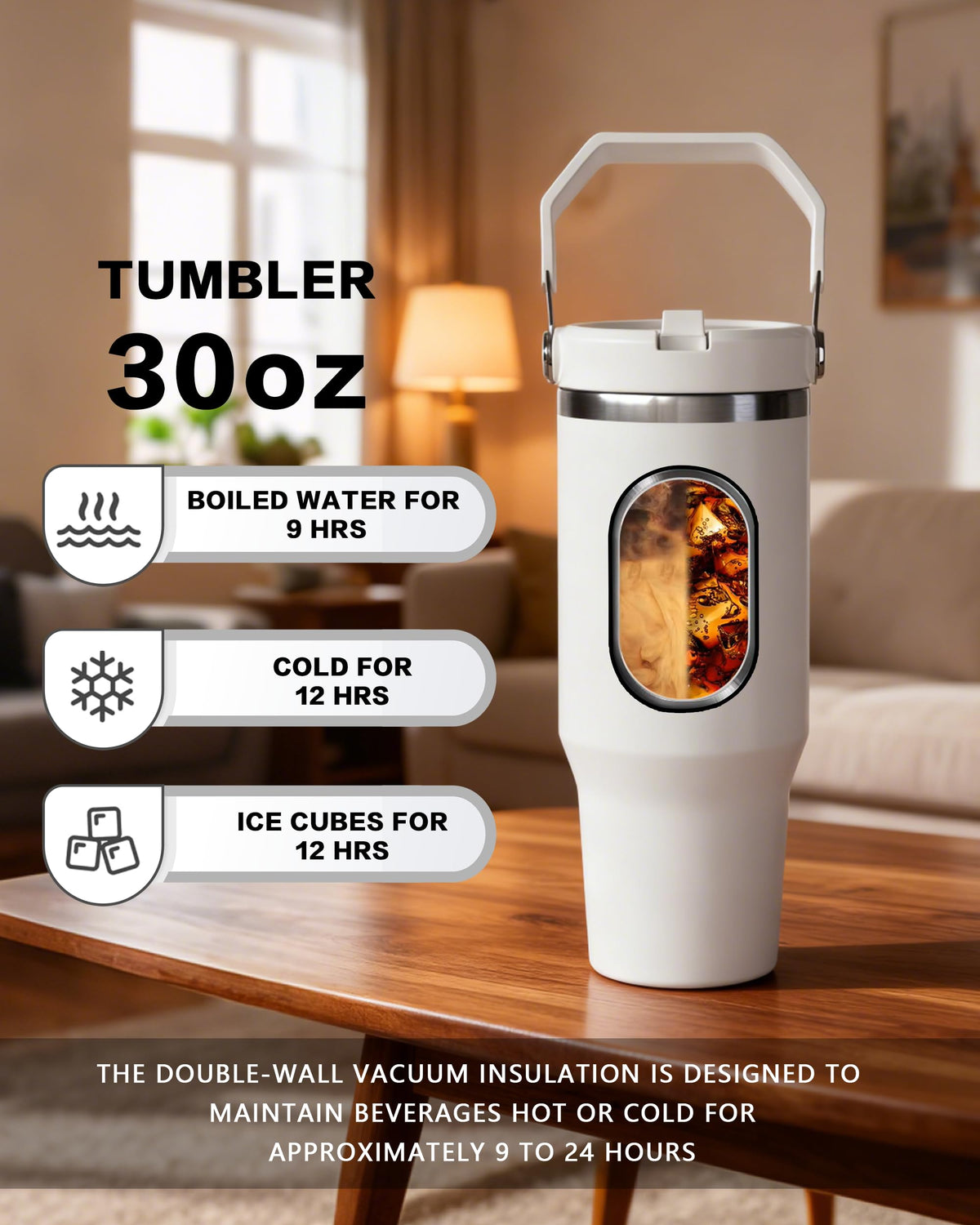 30oz Sublimation Blank Tumbler with Handle and Flip Straw K5403